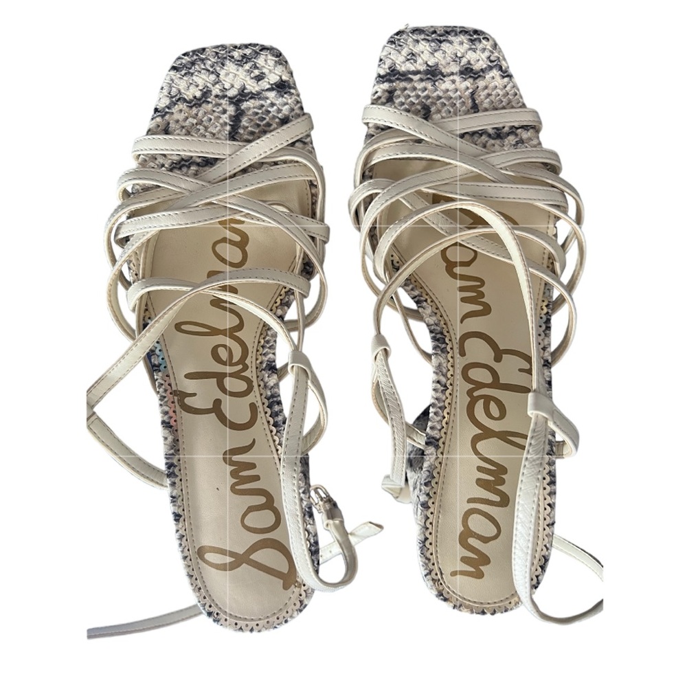SAM EDELMAN Sandals Heels Daffodil Size 7 White Cream Gray Straps FAST SHIP - Picture 2 of 9